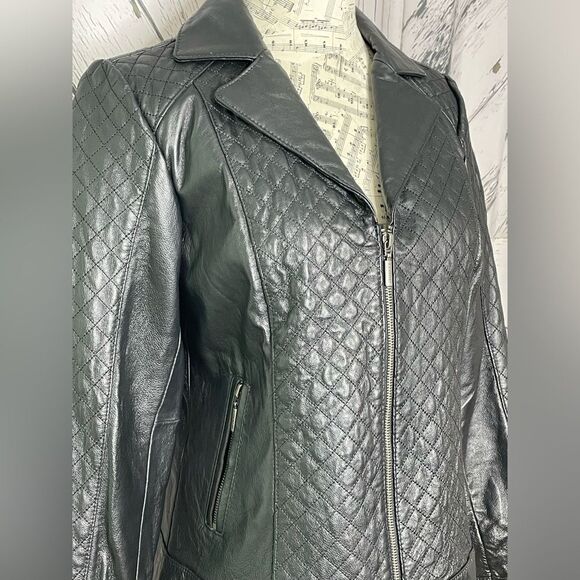 Bradley Bayou Black Leather Jacket Quilted Size S - Picture 2 of 8